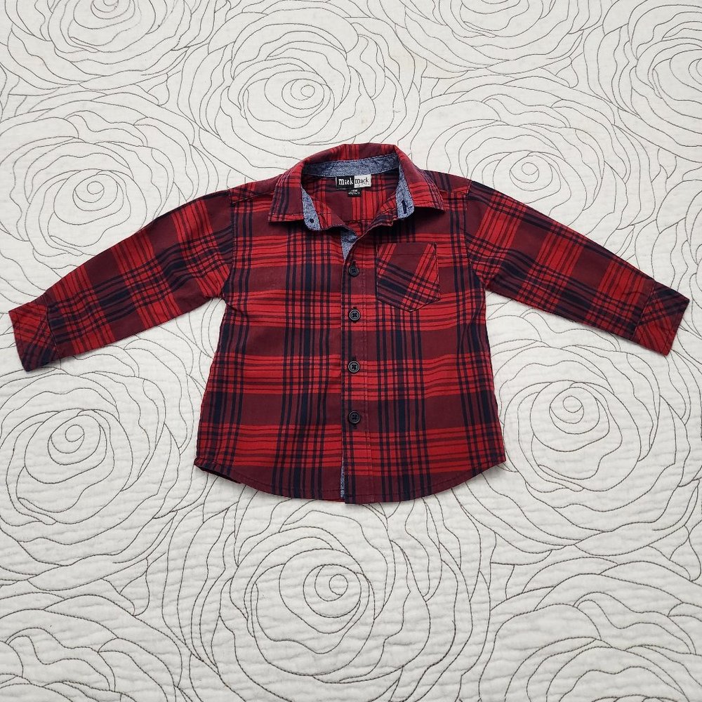 FREE W/ BUNDLE [12M] Red Plaid Mick Mack Button Up